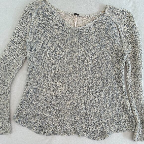 POOF Knit and Crochet Grey Blue and Cream Long Sleeved Top - Picture 9 of 10
